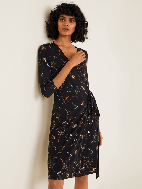 MANGO Women Black Printed Wrap Dress