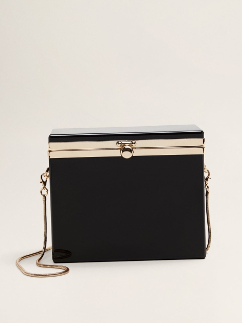 MANGO Black Solid Box Clutch