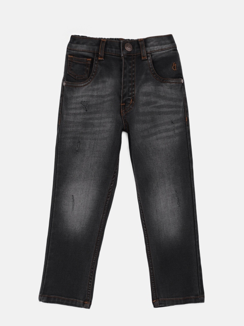 Gini and Jony Boys Black Washed Mid-Rise Low Distress Jeans
