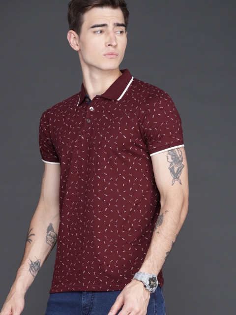 WROGN Men Maroon Printed Polo Collar T-shirt