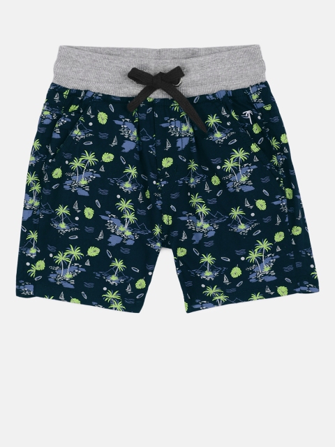Palm Tree Boys Navy Blue & Green Printed Regular Shorts