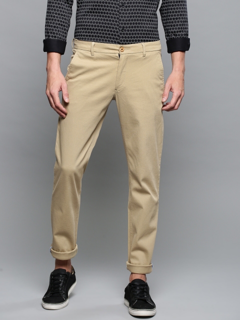 Louis Philippe Sport Men Beige Slim Fit Solid Regular Trousers