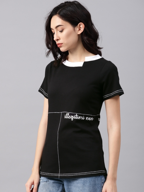 NUSH Women Black & White Printed Top