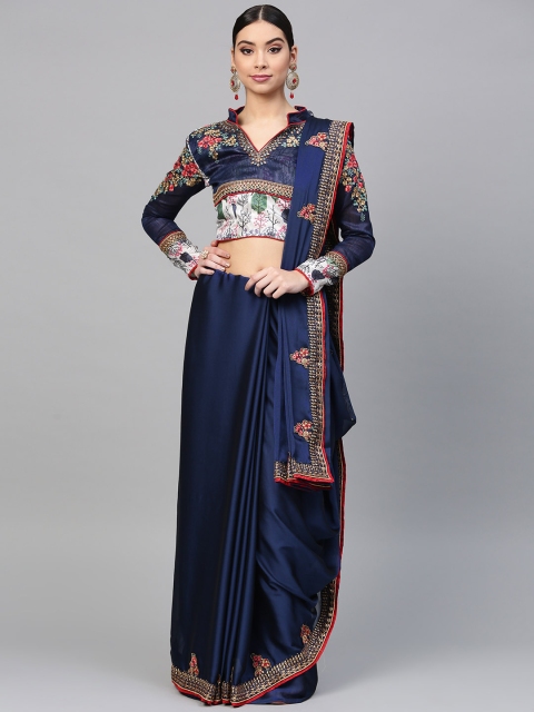 Saree mall Navy Blue Solid Saree