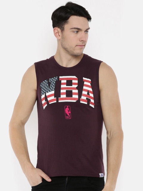 NBA Men Maroon Printed Round Neck T-shirt