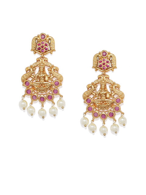 AccessHer Gold-Plated Laxmi Temple Drop Earrings With Faux Ruby 
AccessHer Gold-Plated Laxmi Temple Drop Earrings With Faux Ruby
