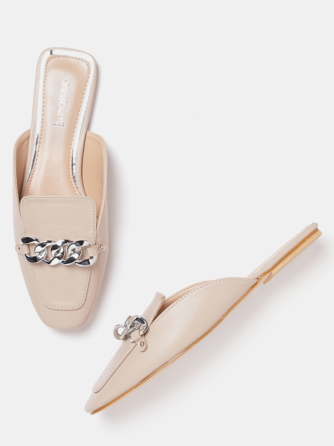 DressBerry Women Beige Solid Mules