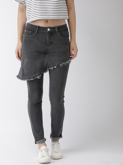 FOREVER 21 Women Grey Slim Fit Mid-Rise Clean Look Stretchable Jeans With Attached Skirt 
FOREVER 21 Women Grey Slim Fit Mid-Rise Clean Look Stretchable Jeans With Attached Skirt