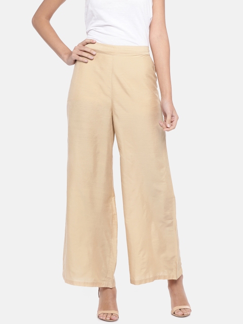 Ethnicity Women Beige Solid Straight Palazzos