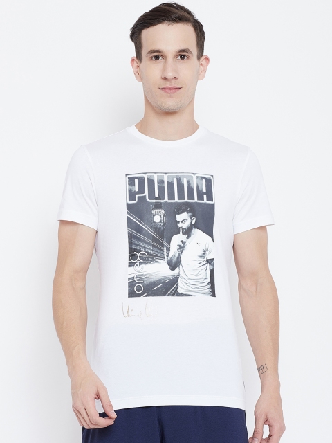 Puma Men White Printed Round Neck T-shirt