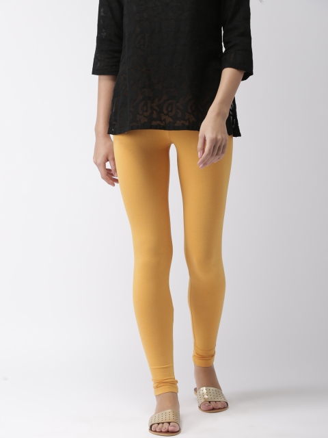 Go Colors Mustard Yellow Solid Churidar Length Leggings