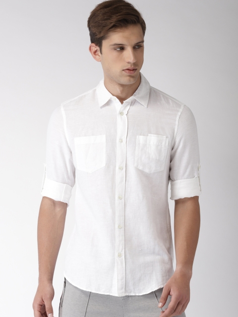 GAS Men White Regular Fit Solid Casual Shirt
