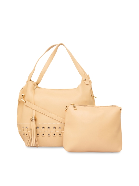 Satchel Bags Beige Solid Hobo Bag