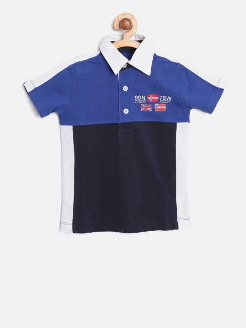 Lazy Shark Boys Blue Colourblocked Polo Collar T-shirt