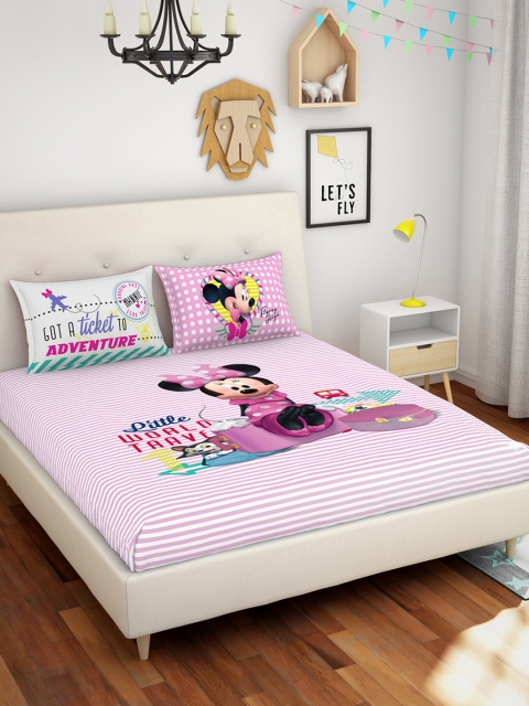 SPACES Pink Abstract 180 TC Cotton 1 Queen Bedsheet with 2 Pillow Covers