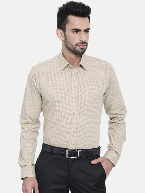 Raymond Men Beige Slim Fit Checked Formal Shirt