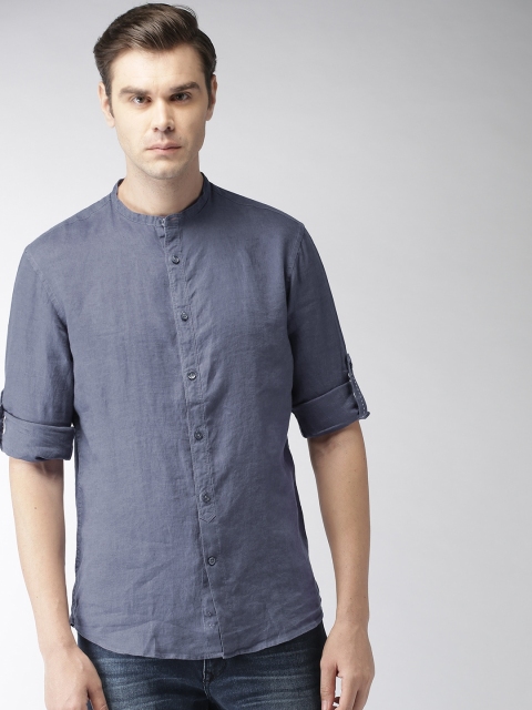 Celio Men Steel Grey Regular Fit Solid Casual Pure Linen Sustainable Shirt