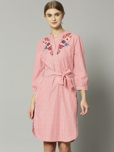 Marks & Spencer Women Red Striped A-Line Dress