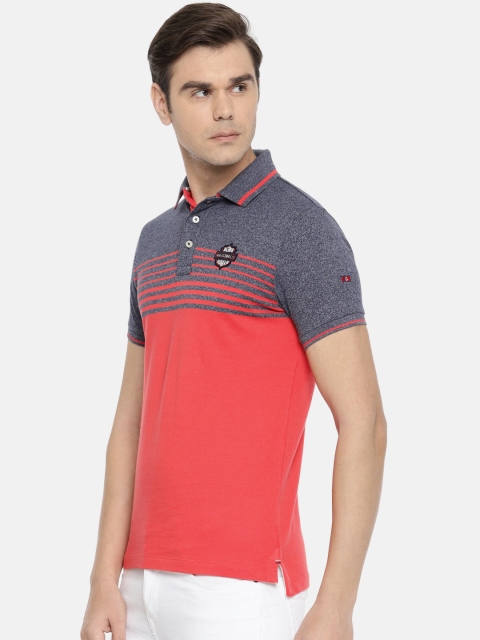 Being Human Clothing Men Coral Orange & Blue Striped Polo T-shirt