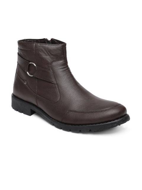 People Men Brown Solid High-Top Flat Boots