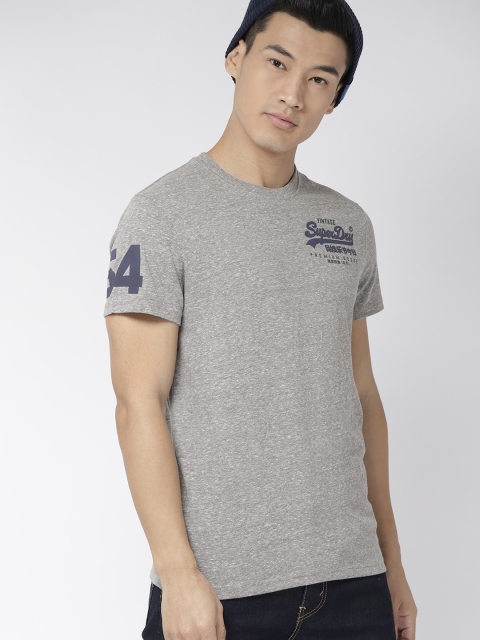 Superdry Men Grey Melange Solid Round Neck T-shirt