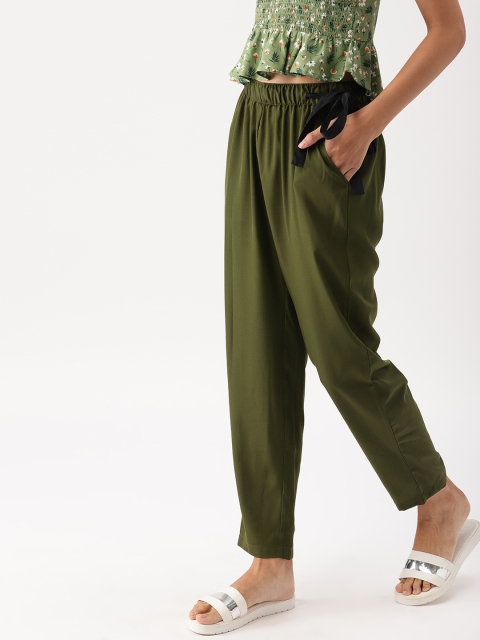 DressBerry Women Olive Green Regular Fit Solid Trousers