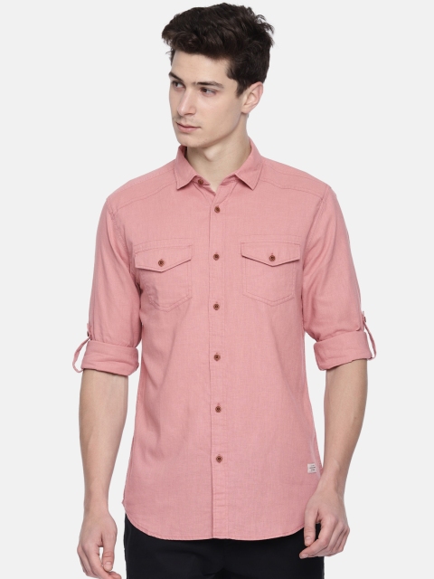 Jack & Jones Men Pink Slim Fit Solid Casual Shirt