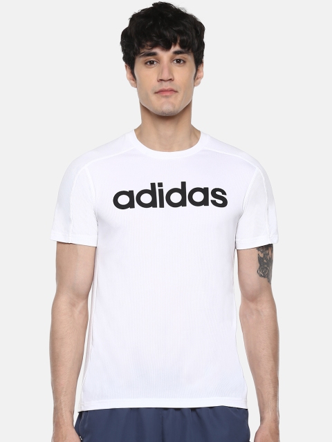 ADIDAS Men White D2M Cool Logo Printed Detail T-shirt