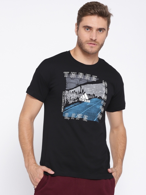 ADIDAS Men Black Printed ID Photo Round Neck T-shirt