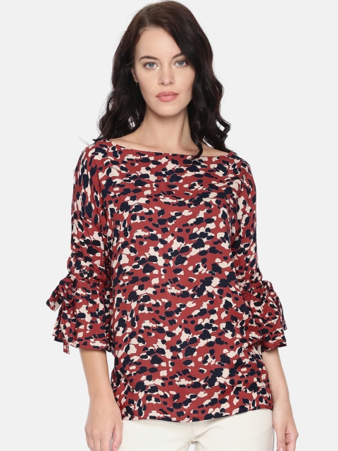 Bossini Women Rust Red & Black Printed Top