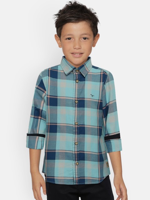 Flying Machine Boys Blue Regular Fit Checked Casual Shirt