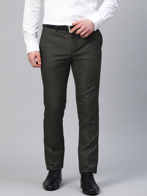 Blackberrys Men Charcoal Grey Skinny Fit Self Design Formal Trousers