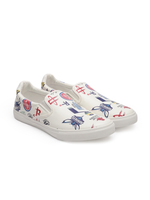 NBA Men White Printed Slip-On Sneakers