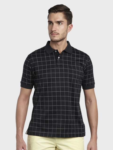 ColorPlus Men Black Checked Polo Collar T-shirt