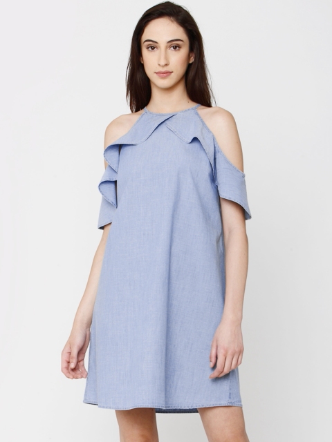 Vero Moda Women Blue Solid Sheath Dress