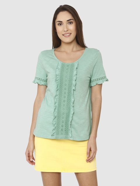 Vero Moda Women Green Solid Pure Cotton Top