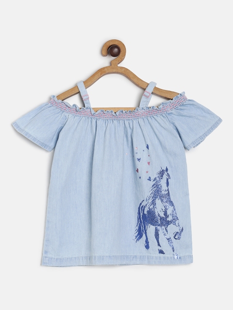 U.S. Polo Assn. Kids Girls Blue Printed A-Line Top