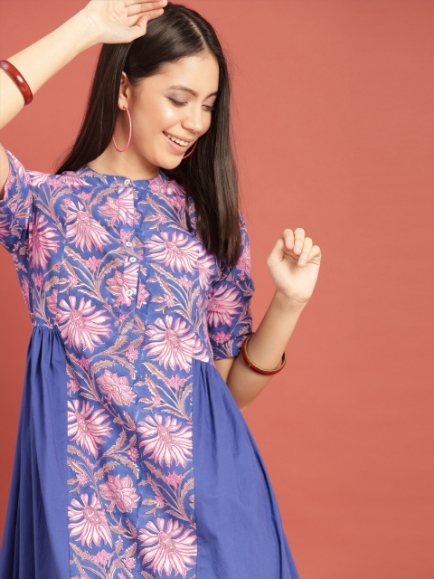 Taavi Women Blue & Pink Bagru Hand Block Print A-Line Sustainable Kurta with Gathers
Taavi Women Blue & Pink Bagru Hand Block Print A-Line Sustainable Kurta with Gathers