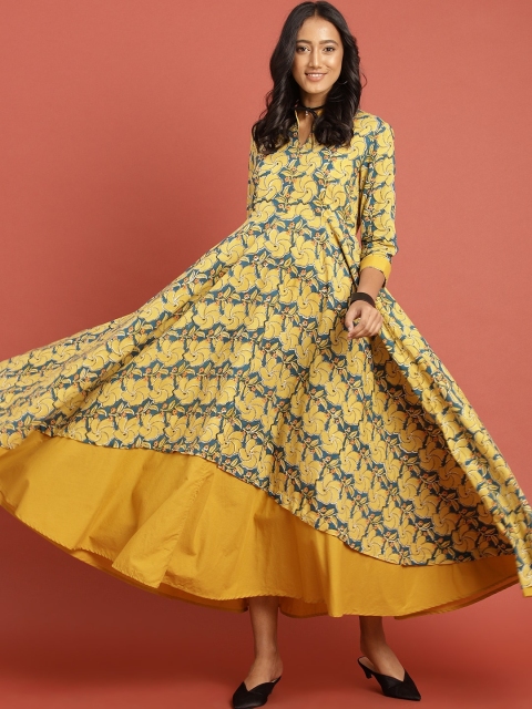 Taavi Women Mustard Yellow Bagru Hand Block Print A-Line Flared Ankle Length Sustainable Kurta
Taavi Women Mustard Yellow Bagru Hand Block Print A-Line Flared Ankle Length Sustainable Kurta