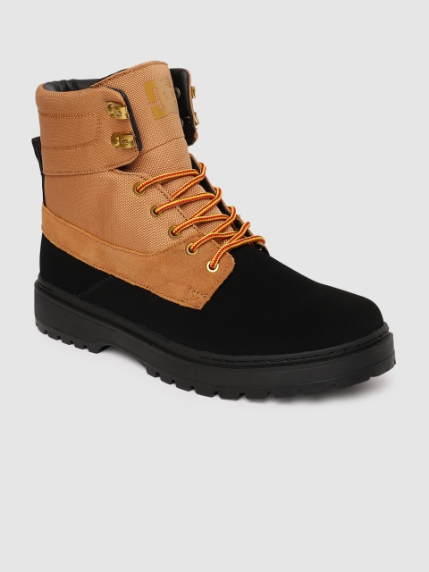 DC Men Black & Brown Solid Flat Boots