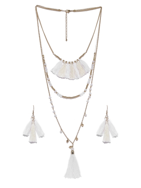 ToniQ Gold-Toned & White Tasseled Jewellery Set