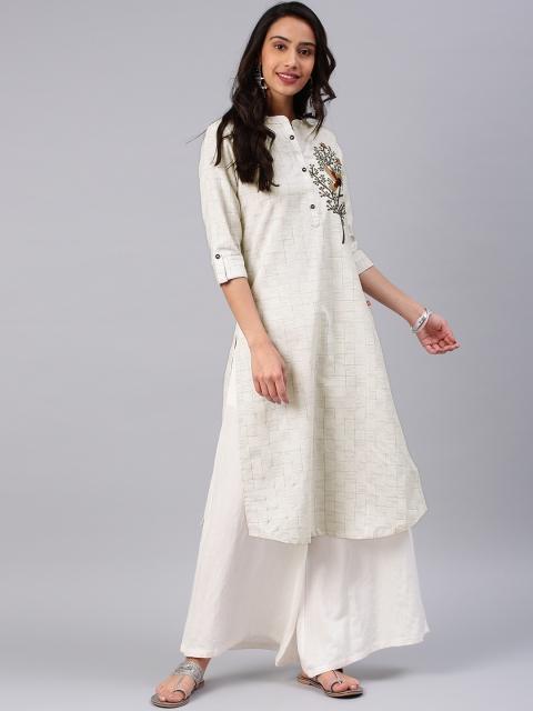 Alena Women Off-White Checked Straight Kurta