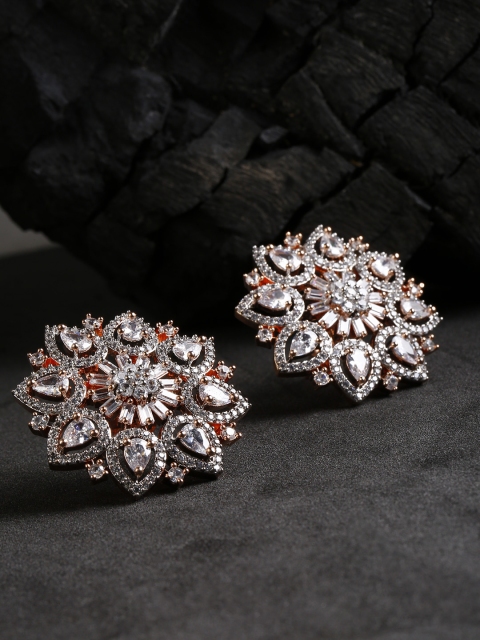 Designs By Jewels Galaxy Rose Gold-Plated Handcrafted Stone-Studded Floral Oversized Studs
Designs By Jewels Galaxy Rose Gold-Plated Handcrafted Stone-Studded Floral Oversized Studs
