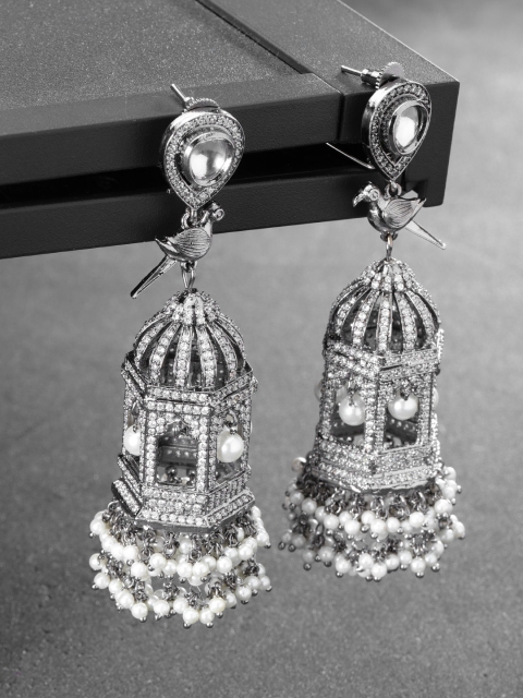 Designs By Jewels Galaxy Gunmetal-Toned & Off-White Rhodium-Plated Handcrafted Jhumkas, Metallic
Designs By Jewels Galaxy Gunmetal-Toned & Off-White Rhodium-Plated Handcrafted Jhumkas, Metallic