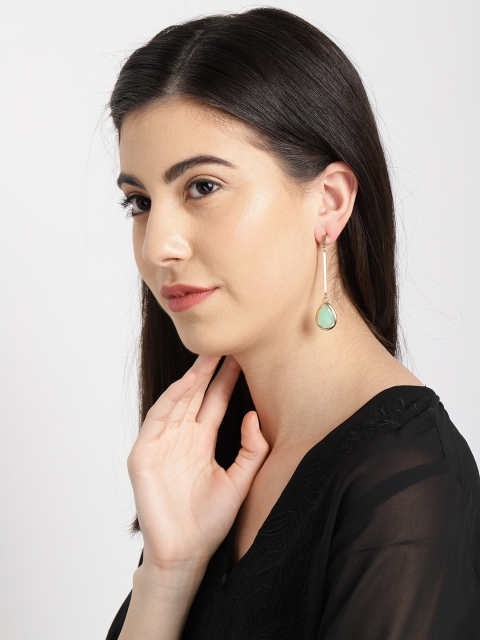 Ayesha Gold-Toned & Green Teardrop Shaped Drop Earrings
