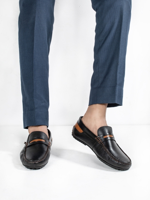 ID Men Black Leather Driving Shoes