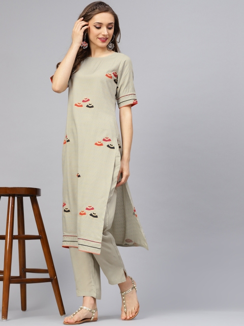 Idalia Women Mint Green Printed Kurta with Trousers