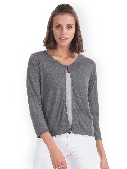 Sugr Grey Solid Open Front Shrug