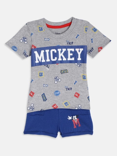 YK Disney Infant Boys Grey Melange & Blue Printed Night Suit