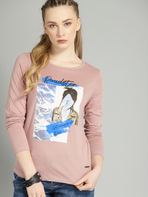 Roadster Women Pink Printed Round Neck T-shirt
